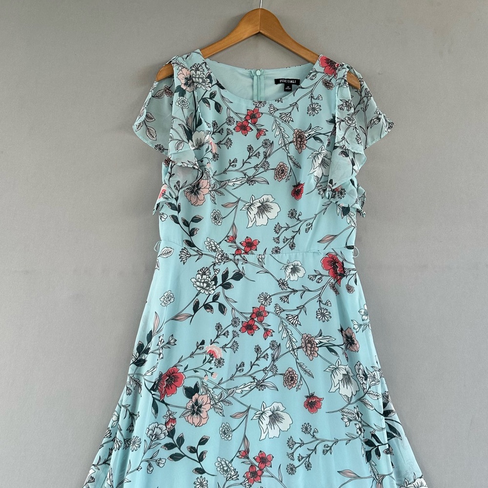 Floral Ruffle Midi Dress - Light Blue - Picture 3 of 11